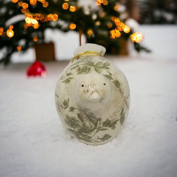 Ceramic Toile Bird Figurine  by Transpac - Cream & Green Floral -  Looking Up - Picture 2 of 7